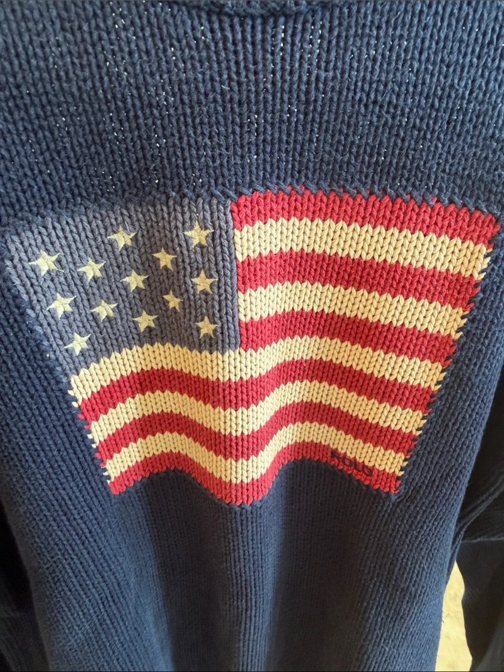 Polo by Ralph Lauren Navy Crewneck Sweater with Flag Intarsia